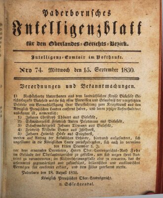 Paderbornsches Intelligenzblatt Mittwoch 15. September 1830