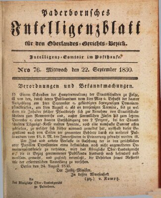 Paderbornsches Intelligenzblatt Mittwoch 22. September 1830