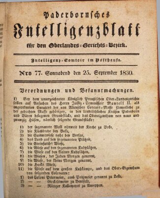 Paderbornsches Intelligenzblatt Samstag 25. September 1830