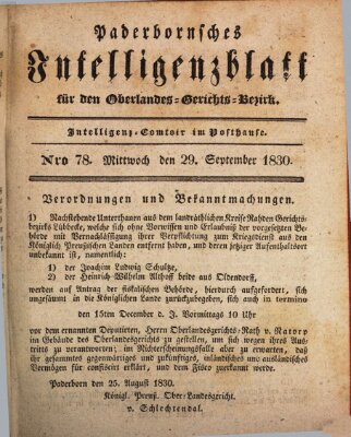 Paderbornsches Intelligenzblatt Mittwoch 29. September 1830