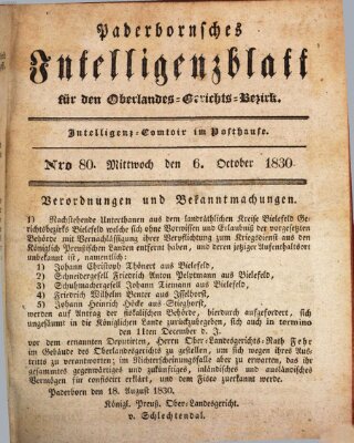 Paderbornsches Intelligenzblatt Mittwoch 6. Oktober 1830