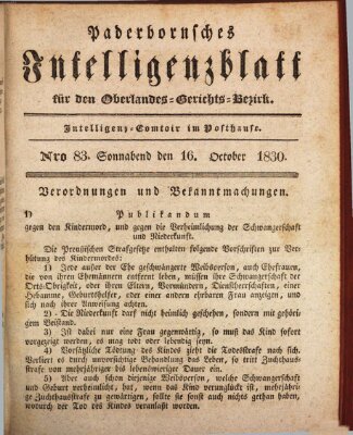 Paderbornsches Intelligenzblatt Samstag 16. Oktober 1830