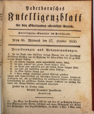 Paderbornsches Intelligenzblatt Mittwoch 27. Oktober 1830