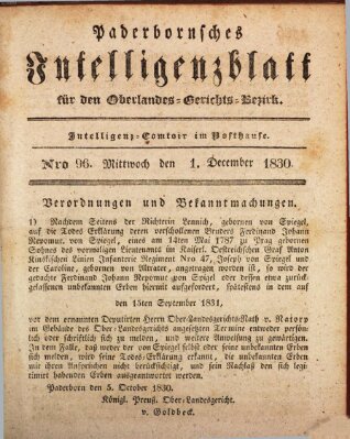 Paderbornsches Intelligenzblatt Mittwoch 1. Dezember 1830