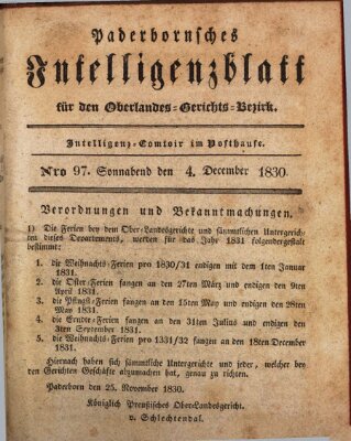 Paderbornsches Intelligenzblatt Samstag 4. Dezember 1830