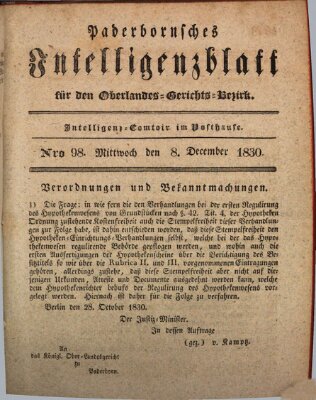 Paderbornsches Intelligenzblatt Mittwoch 8. Dezember 1830