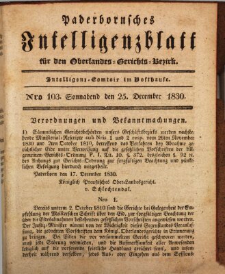 Paderbornsches Intelligenzblatt Samstag 25. Dezember 1830