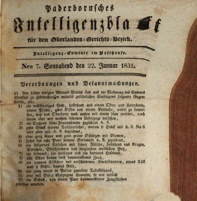 Paderbornsches Intelligenzblatt Samstag 22. Januar 1831