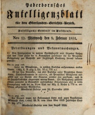 Paderbornsches Intelligenzblatt Mittwoch 9. Februar 1831