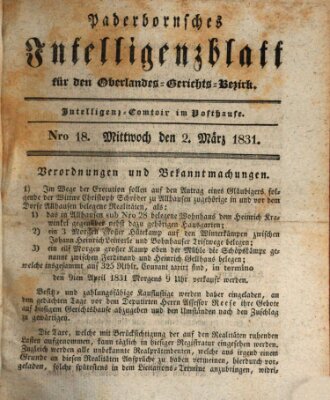 Paderbornsches Intelligenzblatt Mittwoch 2. März 1831