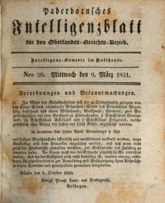 Paderbornsches Intelligenzblatt Mittwoch 9. März 1831