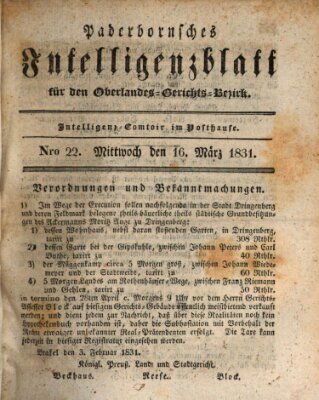 Paderbornsches Intelligenzblatt Mittwoch 16. März 1831