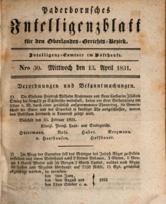 Paderbornsches Intelligenzblatt Mittwoch 13. April 1831