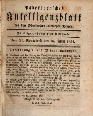 Paderbornsches Intelligenzblatt Samstag 16. April 1831