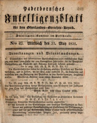 Paderbornsches Intelligenzblatt Mittwoch 25. Mai 1831