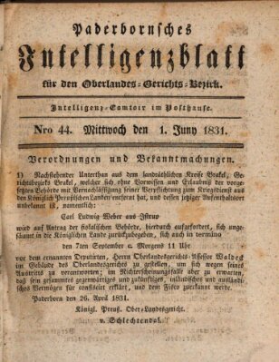 Paderbornsches Intelligenzblatt Mittwoch 1. Juni 1831