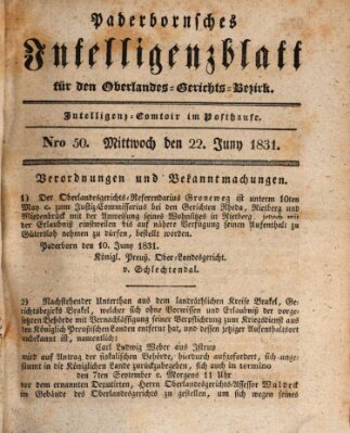 Paderbornsches Intelligenzblatt Mittwoch 22. Juni 1831