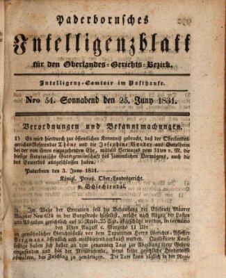 Paderbornsches Intelligenzblatt Samstag 25. Juni 1831