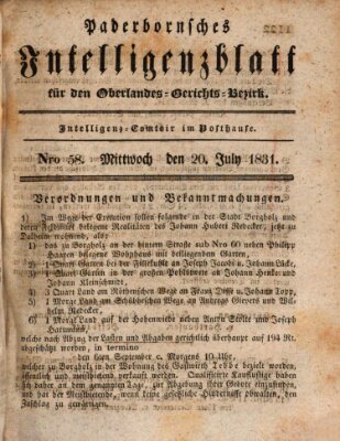 Paderbornsches Intelligenzblatt Mittwoch 20. Juli 1831