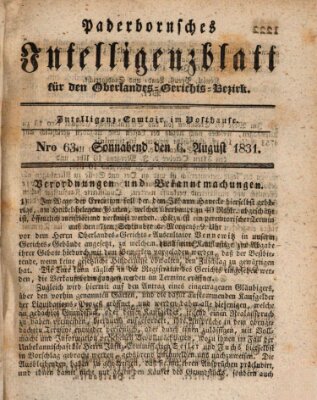 Paderbornsches Intelligenzblatt Samstag 6. August 1831