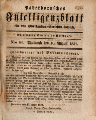 Paderbornsches Intelligenzblatt Mittwoch 10. August 1831