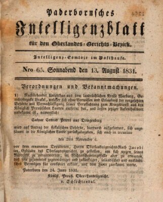 Paderbornsches Intelligenzblatt Samstag 13. August 1831