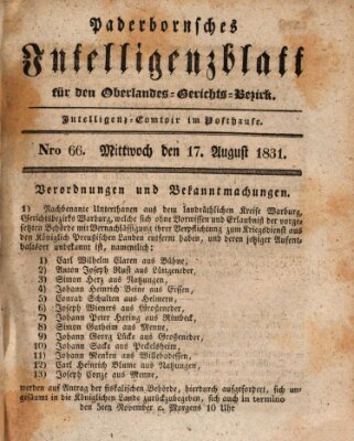 Paderbornsches Intelligenzblatt Mittwoch 17. August 1831