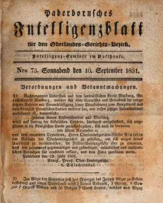 Paderbornsches Intelligenzblatt Samstag 10. September 1831