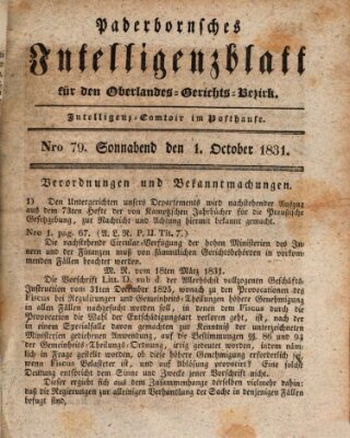 Paderbornsches Intelligenzblatt Samstag 1. Oktober 1831