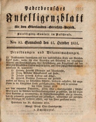 Paderbornsches Intelligenzblatt Samstag 15. Oktober 1831