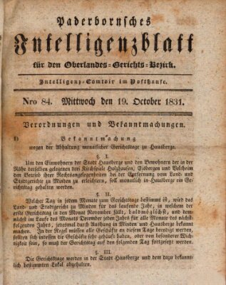 Paderbornsches Intelligenzblatt Mittwoch 19. Oktober 1831