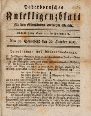 Paderbornsches Intelligenzblatt Samstag 22. Oktober 1831