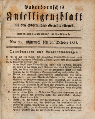 Paderbornsches Intelligenzblatt Mittwoch 26. Oktober 1831