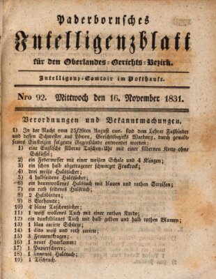 Paderbornsches Intelligenzblatt Mittwoch 16. November 1831