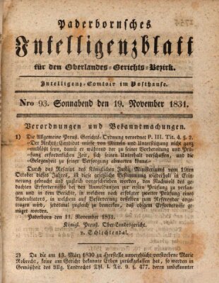 Paderbornsches Intelligenzblatt Samstag 19. November 1831