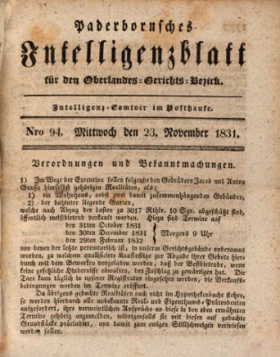 Paderbornsches Intelligenzblatt Mittwoch 23. November 1831