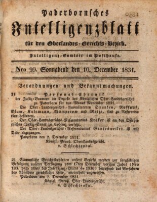 Paderbornsches Intelligenzblatt Samstag 10. Dezember 1831