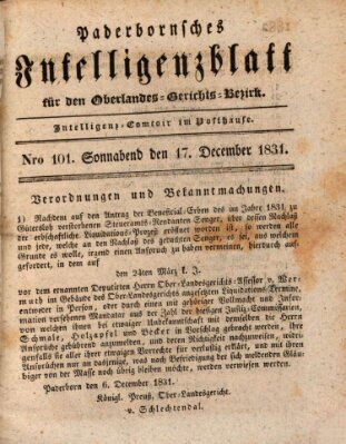 Paderbornsches Intelligenzblatt Samstag 17. Dezember 1831