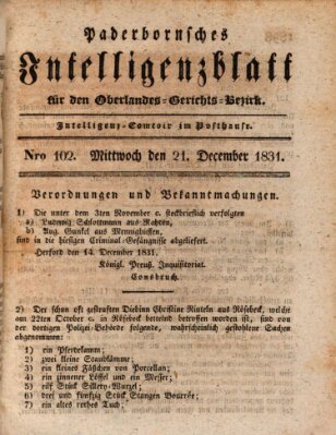 Paderbornsches Intelligenzblatt Mittwoch 21. Dezember 1831