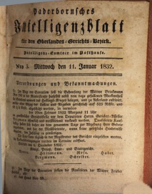 Paderbornsches Intelligenzblatt Mittwoch 11. Januar 1832