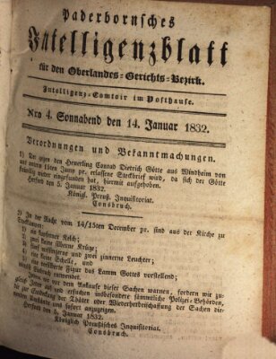 Paderbornsches Intelligenzblatt Samstag 14. Januar 1832