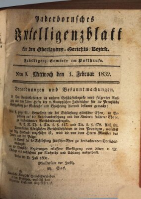 Paderbornsches Intelligenzblatt Mittwoch 1. Februar 1832