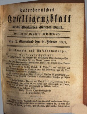 Paderbornsches Intelligenzblatt Samstag 11. Februar 1832