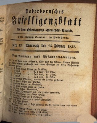 Paderbornsches Intelligenzblatt Mittwoch 15. Februar 1832