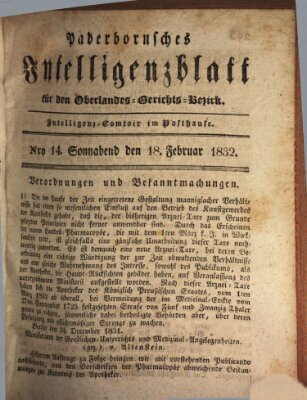 Paderbornsches Intelligenzblatt Samstag 18. Februar 1832