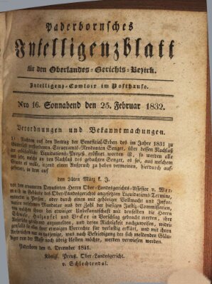 Paderbornsches Intelligenzblatt Samstag 25. Februar 1832