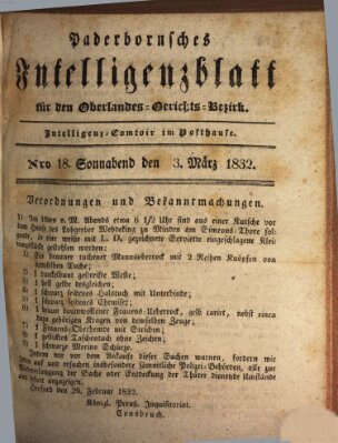 Paderbornsches Intelligenzblatt Samstag 3. März 1832