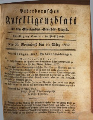 Paderbornsches Intelligenzblatt Samstag 10. März 1832