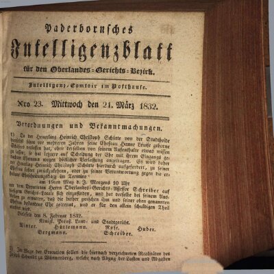 Paderbornsches Intelligenzblatt Mittwoch 21. März 1832