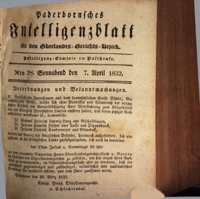 Paderbornsches Intelligenzblatt Samstag 7. April 1832